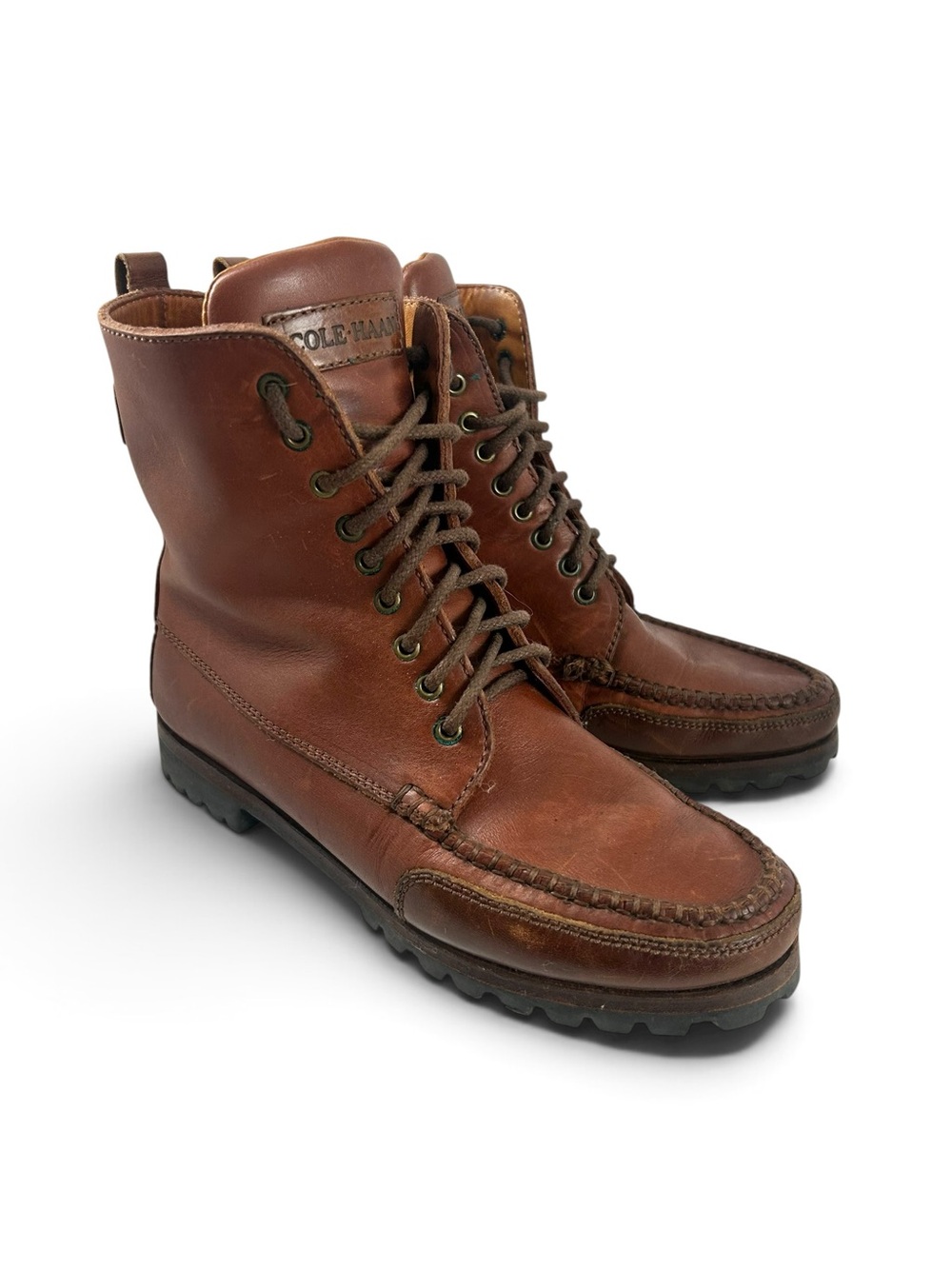 Cole Haan Country Vintage 80/90s Classic Brown Leather Moc Toe Women Boots 8 N - Picture 4 of 10